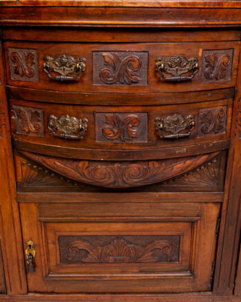 Antique Carved Mahogany Sideboard with Mirror, Brass Hardware