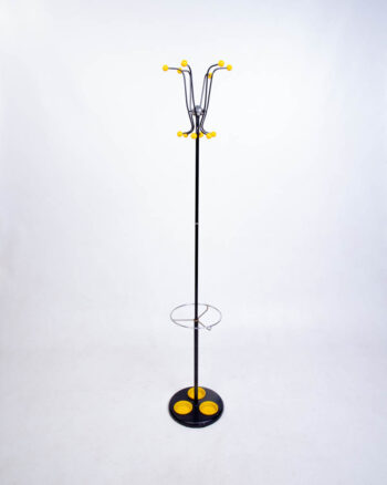 Mid Century Metal Coat Rack with Yellow Accents