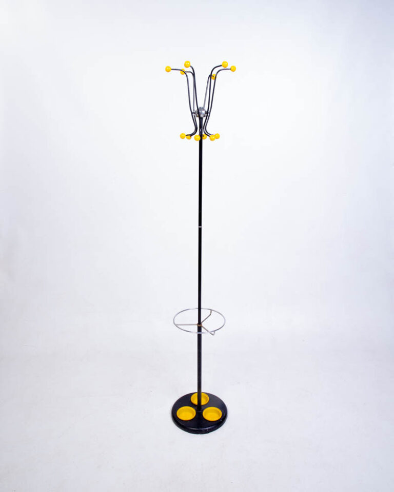 Mid Century Metal Coat Rack with Yellow Accents