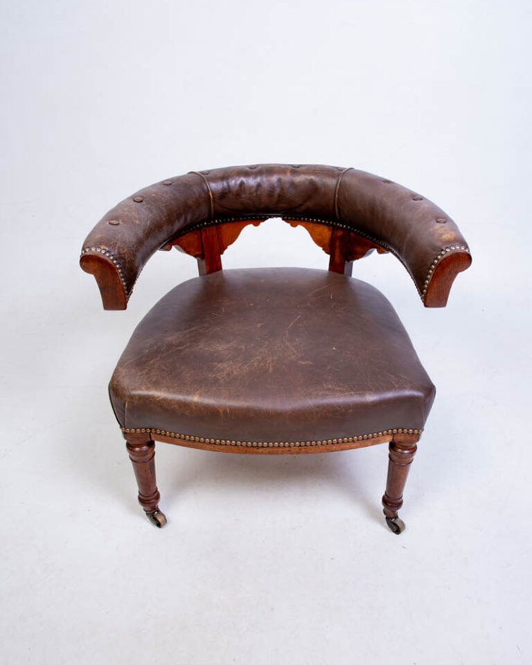 Antique Leather Tub Chair with Studded Detail