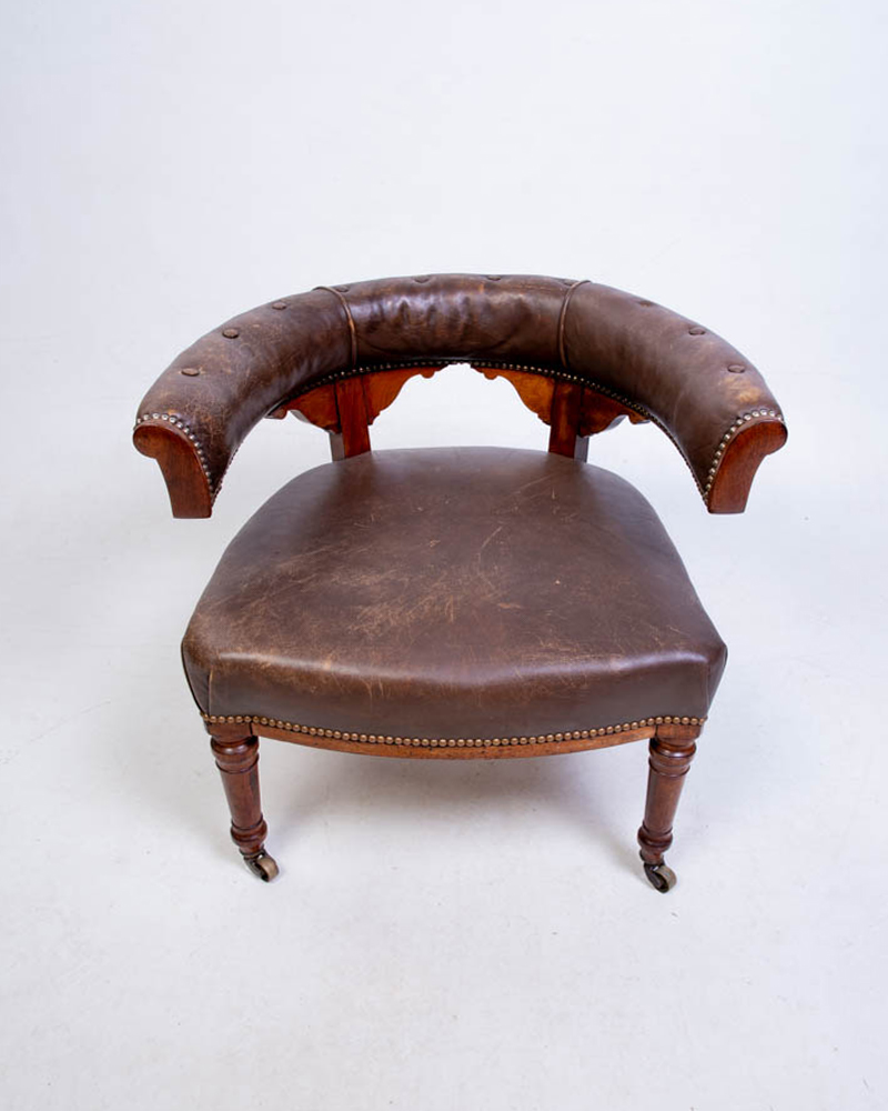 Antique Leather Tub Chair with Studded Detail