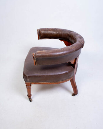 Antique Leather Tub Chair with Studded Detail