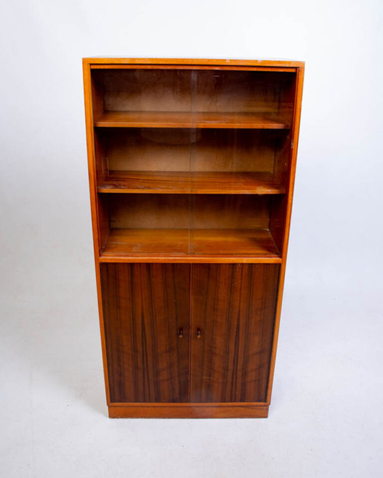 Mid-Century Teak Bookcase with Glass Sliding Doors