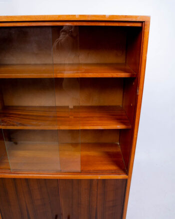 Mid-Century Teak Bookcase with Glass Sliding Doors