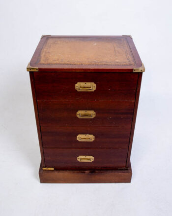 Vintage Campaign Style Wood Chest of Drawers with Leather Top