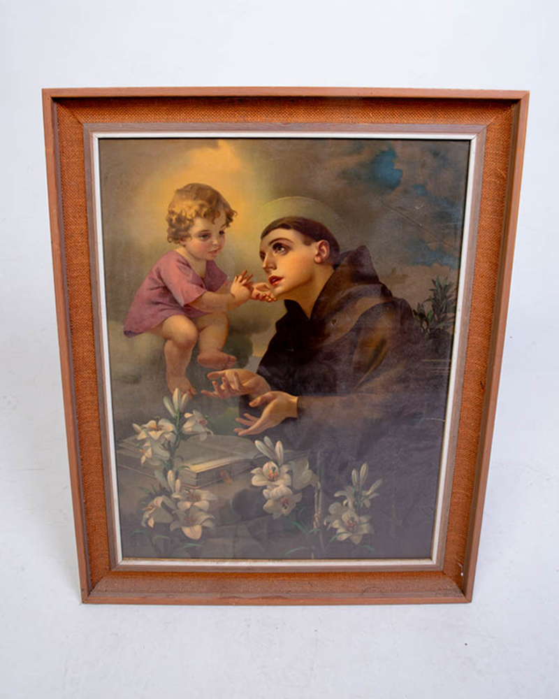 Vintage Religious Print of Saint Anthony with Child