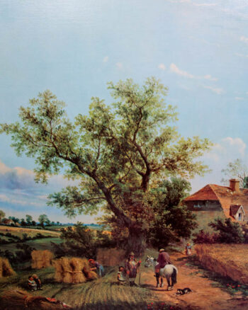 Vintage Framed Meadow Painting with Ornate Gold Frame