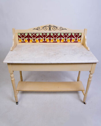 Antique Art Nouveau Marble Top Washstand with Tile Back