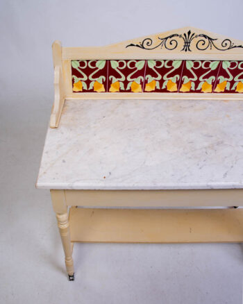 Antique Art Nouveau Marble Top Washstand with Tile Back
