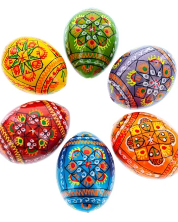 Hand Painted Pearlized Ukrainian Pysanky Wooden Easter Eggs