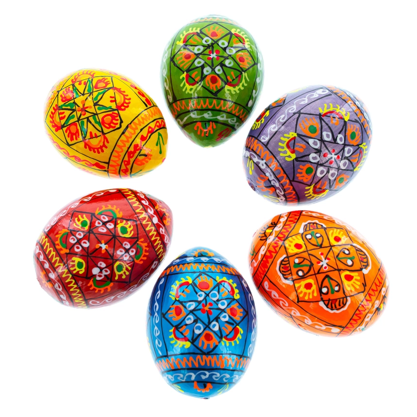 Hand Painted Pearlized Ukrainian Pysanky Wooden Easter Eggs