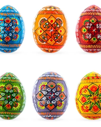 Hand Painted Pearlized Ukrainian Pysanky Wooden Easter Eggs