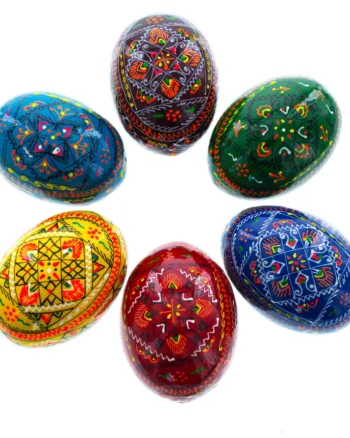 Hand-Painted Geometric Ukrainian Pysanky Wooden Easter Egg