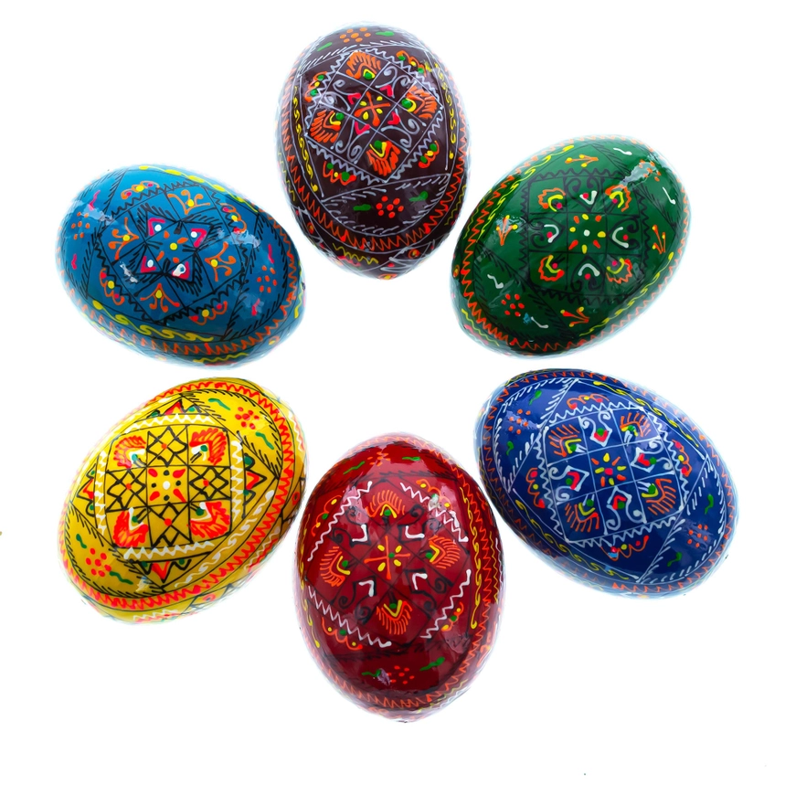 Hand-Painted Geometric Ukrainian Pysanky Wooden Easter Egg