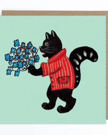 Black Cat with Forget-Me-Nots Greeting Card