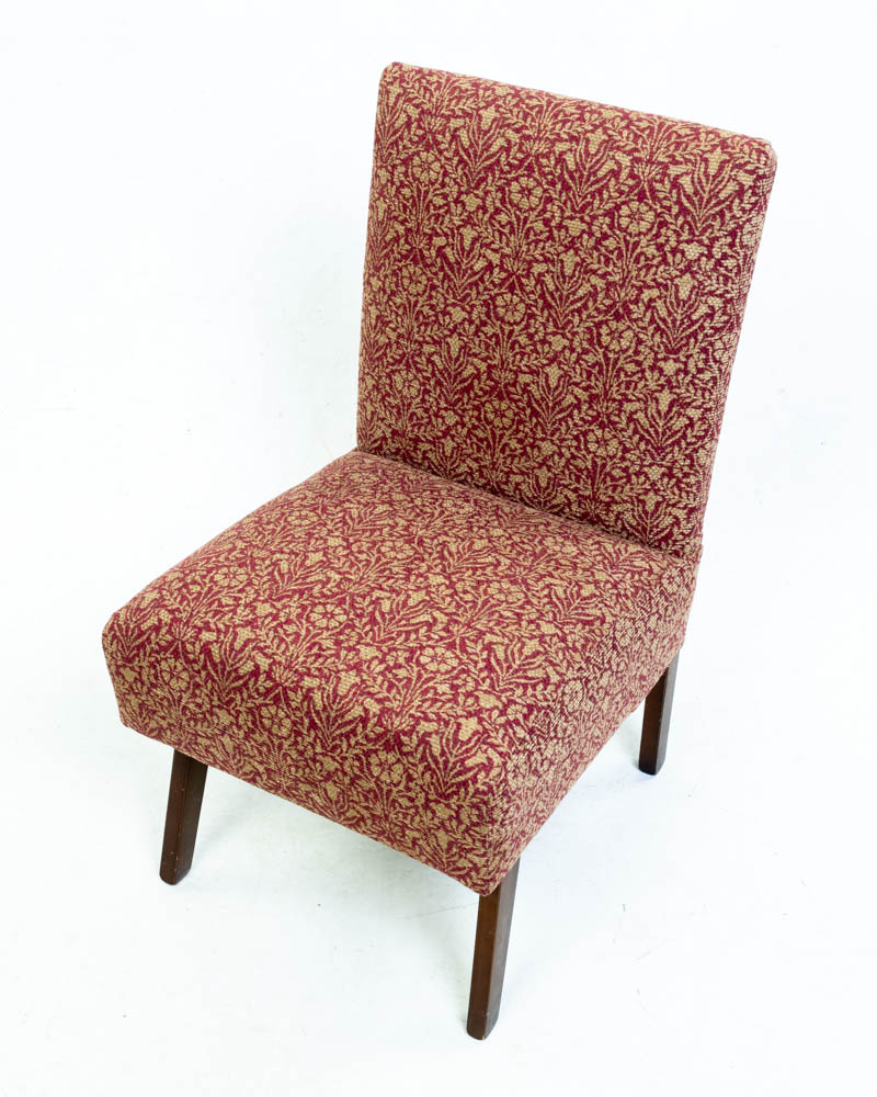 Bedroom Chair  freshly reupholstered in William Morris Bellflowers Weave Upholstered Chair with Wood Legs