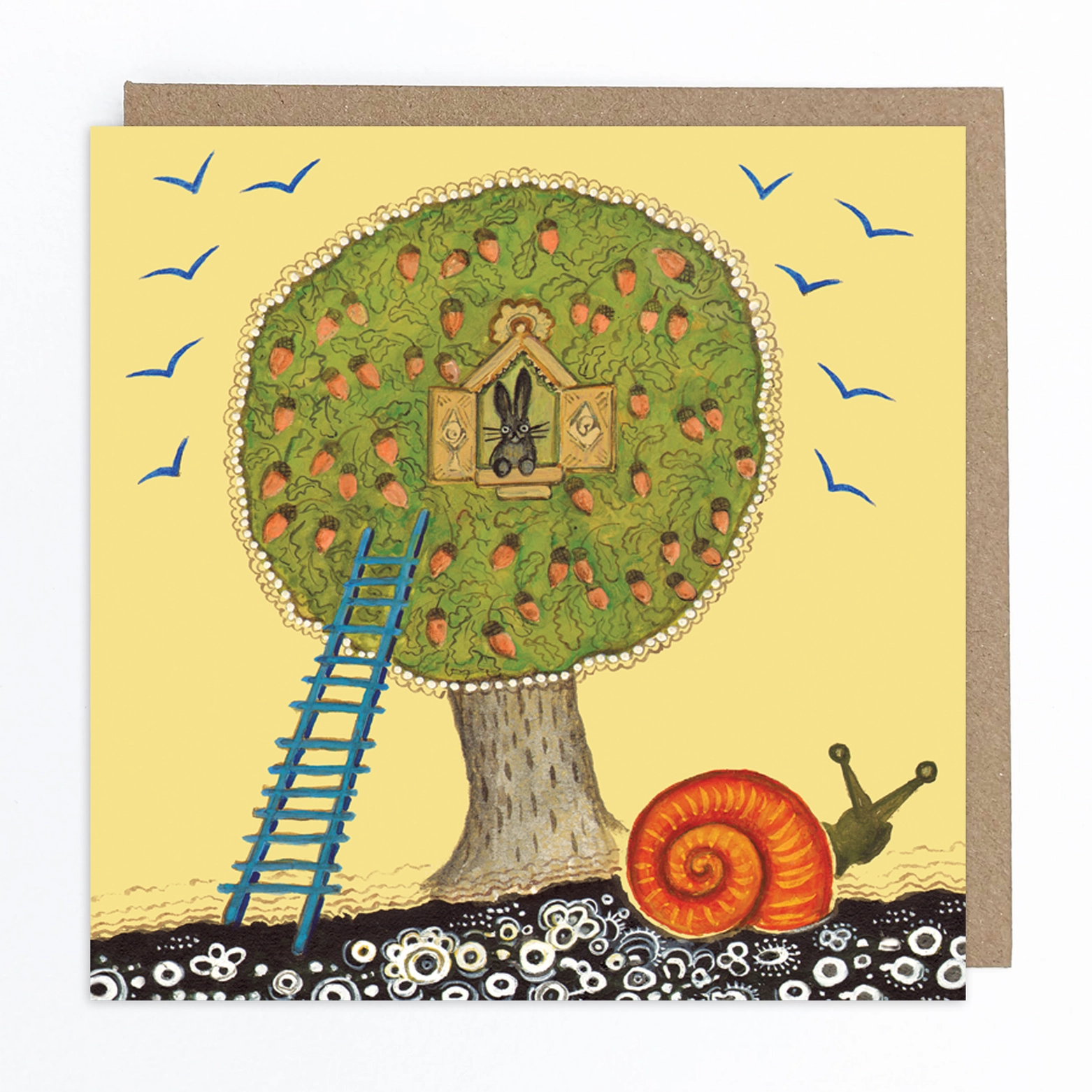 Hare in the Oak Tree and Giant Snail Greeting Card