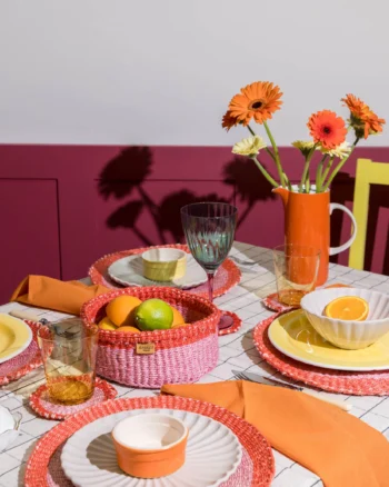 JINA: Red & Dusky Pink Woven Hand Made Placemat