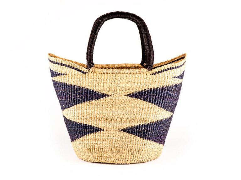 KUSI: Navy/Black Pattern Bolga Shopping Basket