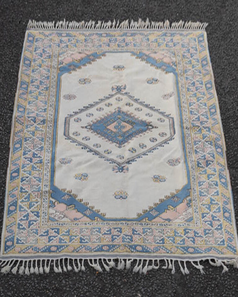 Vintage Turkish Full Pile Kars Style Cream Wool Rug - MR02