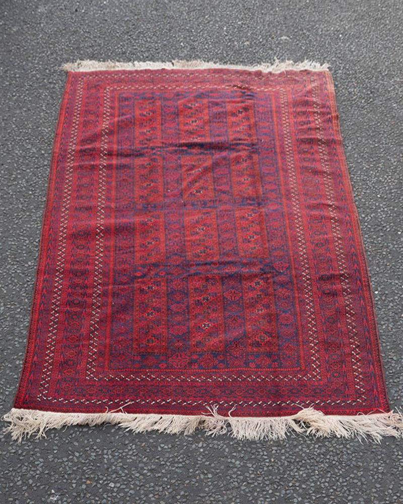 Fine Hand Woven Turkmen Wool Carpet Red and Blue – MR07