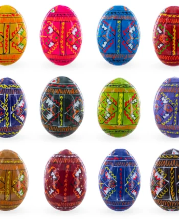 Hand-Painted Geometric Ukrainian Pysanky Wooden Easter Egg