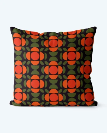 Geometric Orange and Green Cushion with Seventies Pattern