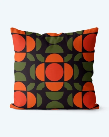 Geometric Orange and Green Cushion with Seventies Pattern