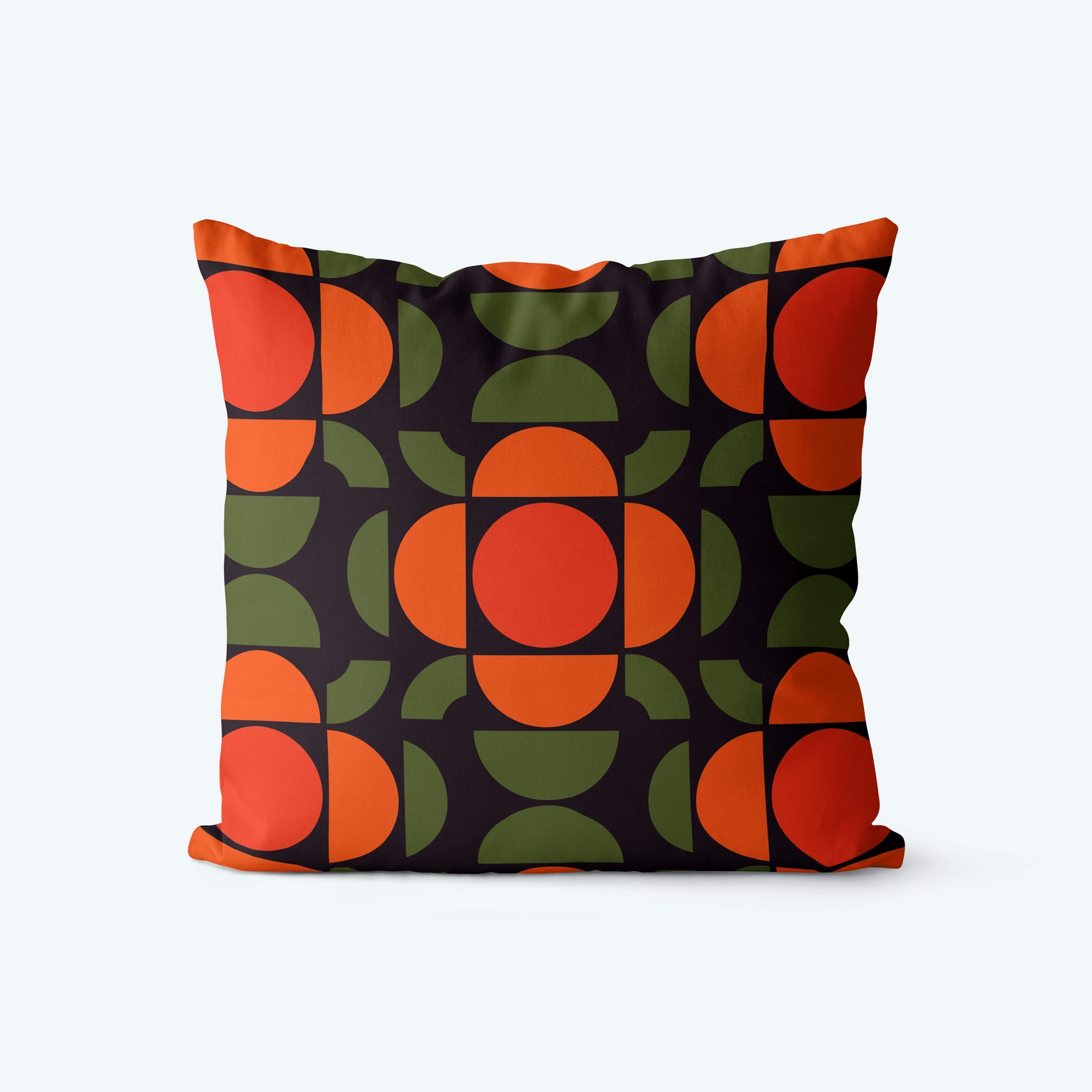 Geometric Orange and Green Cushion with Seventies Pattern
