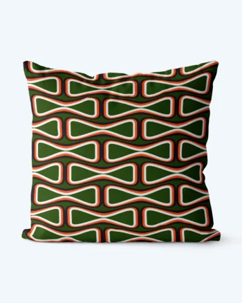 Modern Green Cushion Cover with Orange Seventies Pattern