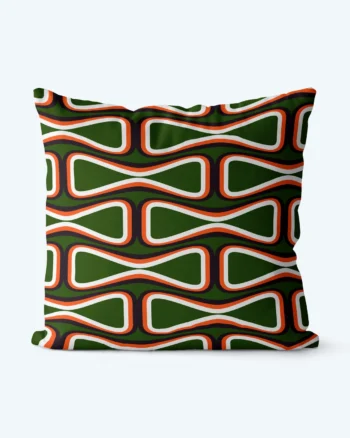 Modern Green Cushion Cover with Orange Seventies Pattern