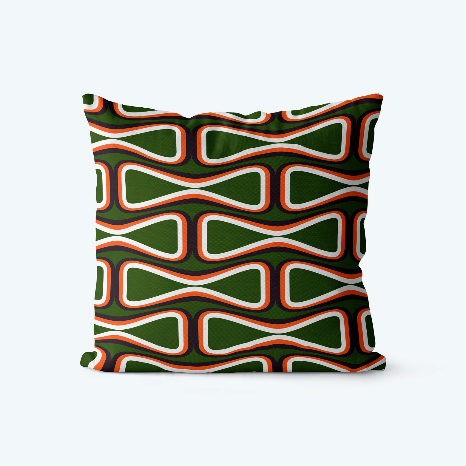 Modern Green Cushion Cover with Orange Seventies Pattern