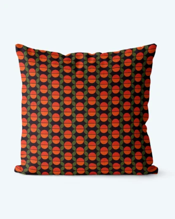 Modern Orange and Green Geometric Fabric Cushion with Seventies Print