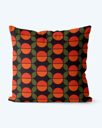 Modern Orange and Green Geometric Fabric Cushion with Seventies Print