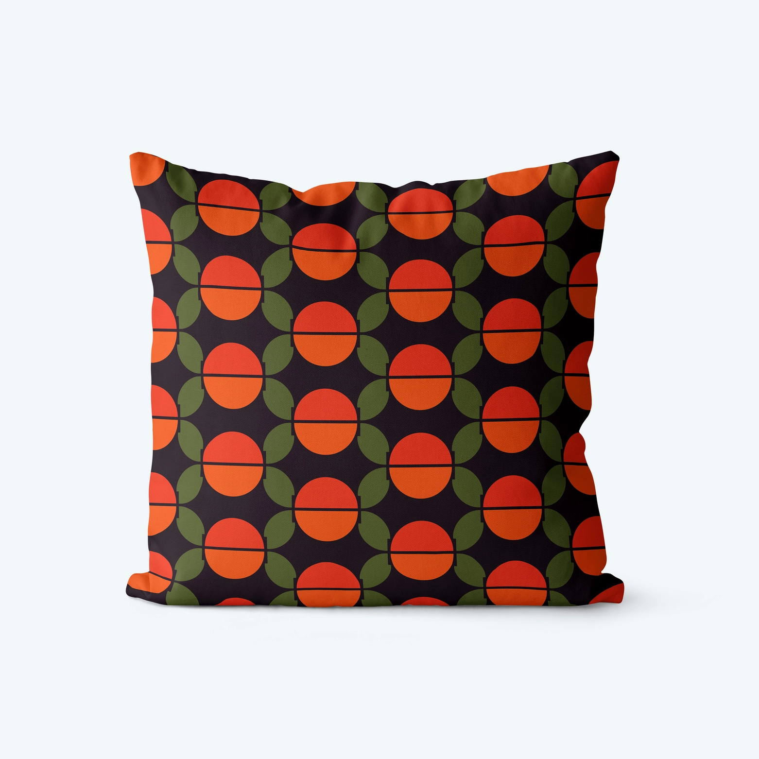 Modern Orange and Green Geometric Fabric Cushion with Seventies Print