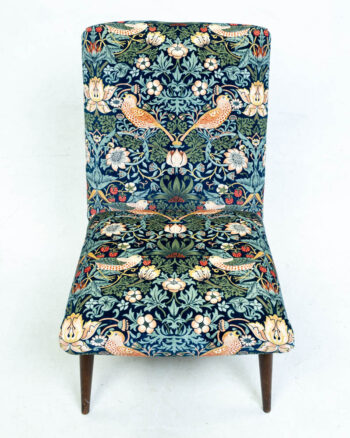 Morris & Co Fabric Chair with Wooden Legs and Footstool