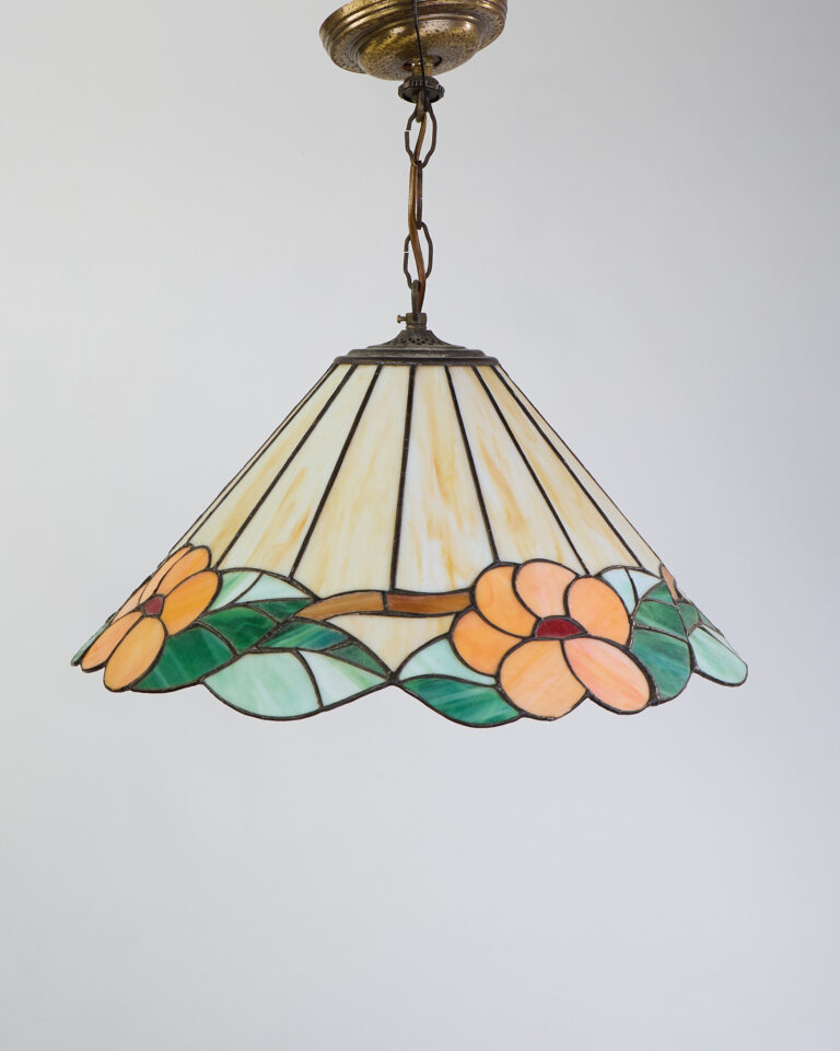 Vintage Stained Glass Ceiling Light with Floral Design