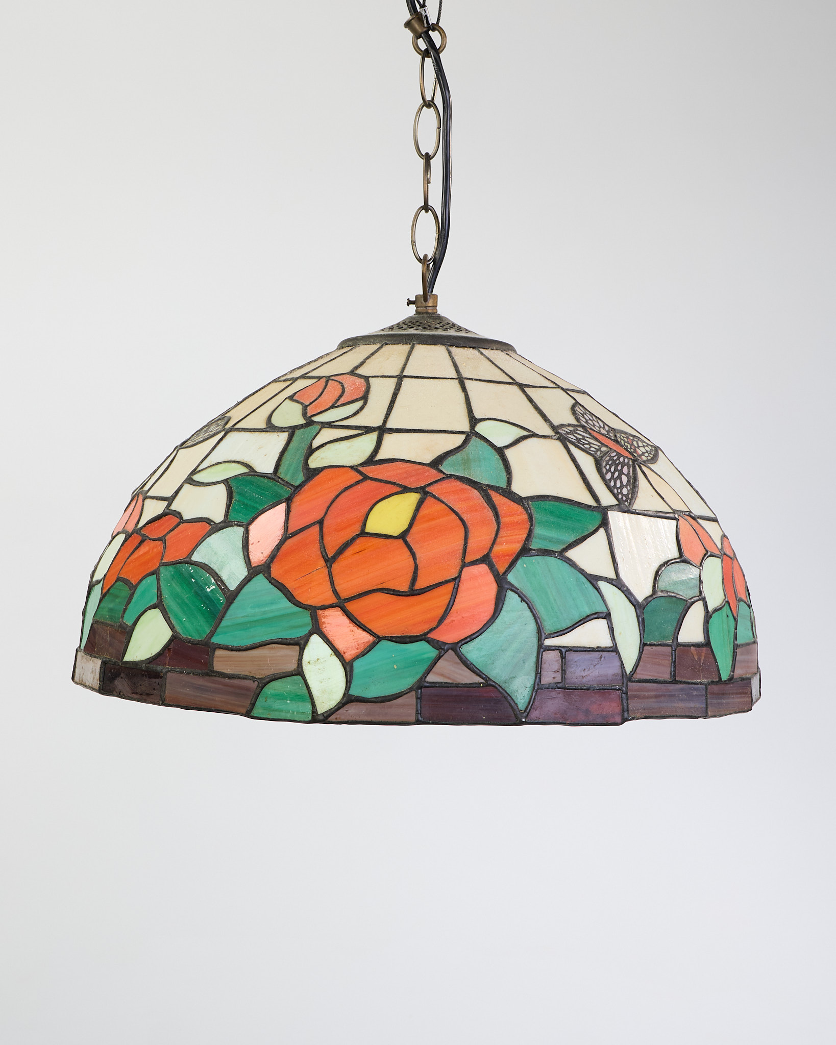 Stained Glass Pendant Light with Floral Design