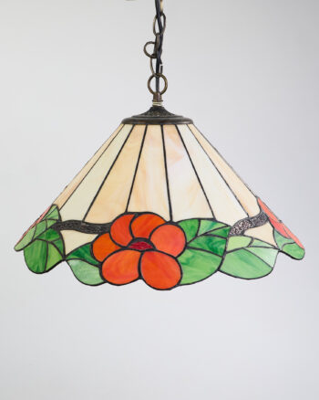 Vintage Stained Glass Pendant Light with Floral Design