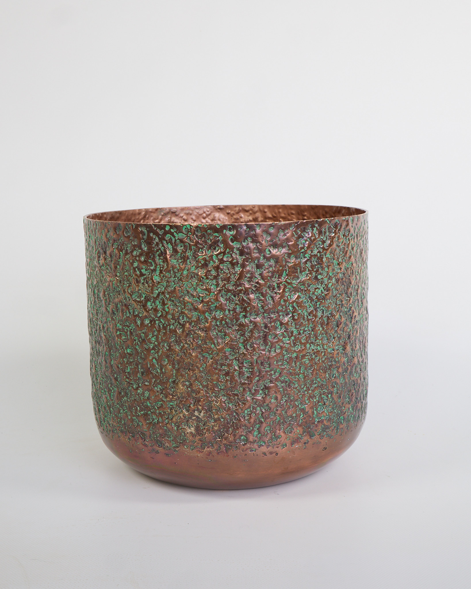 Hammered Copper Verdigris Planter Pot with Textured Finish
