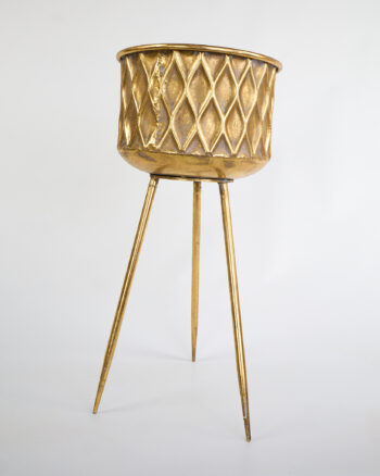 Small Gold Metal Plant Stand with Geometric Design