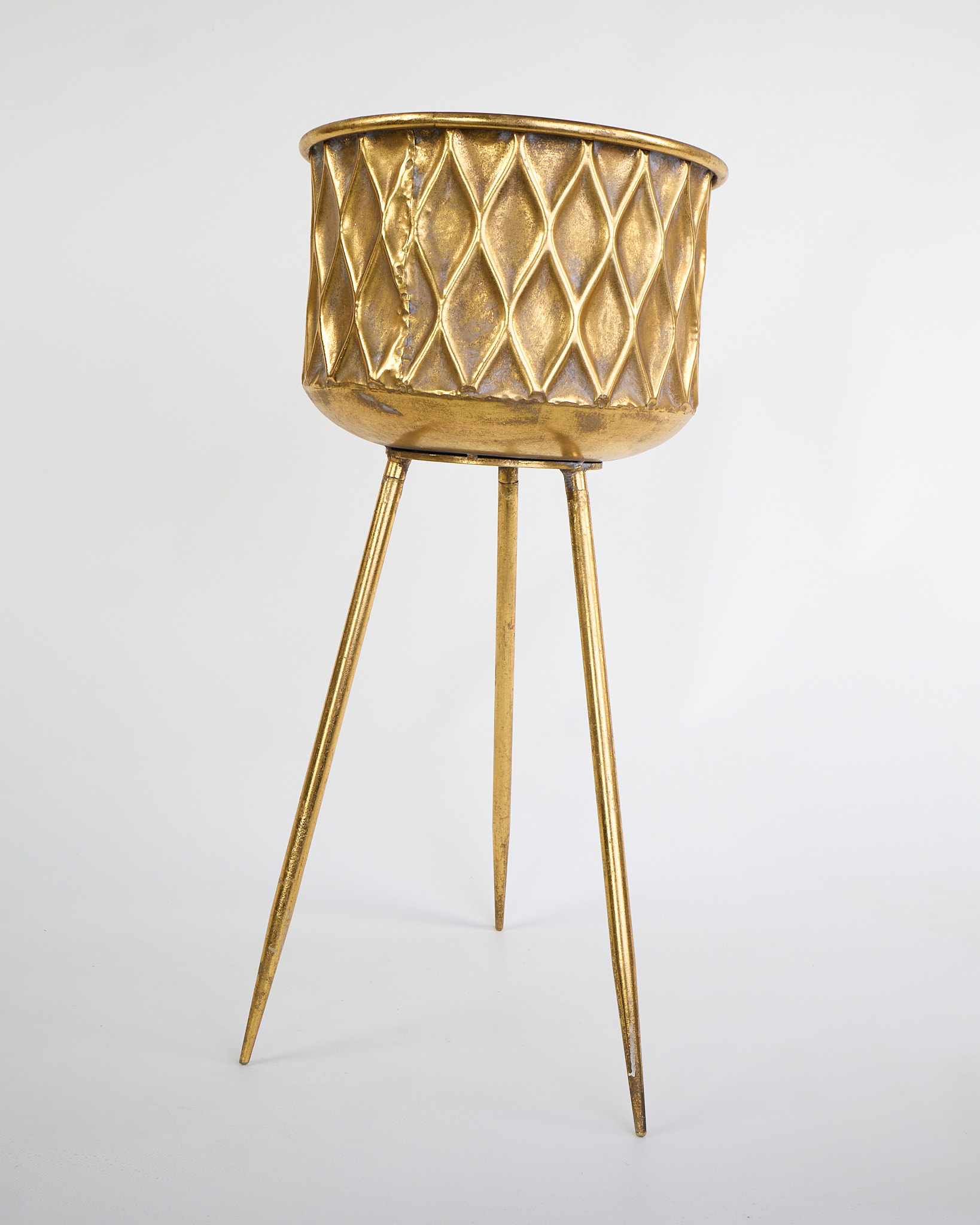 Small Gold Metal Plant Stand with Geometric Design