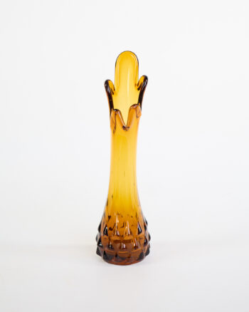 Vintage Empoli Amber Glass Vase with Geometric Base