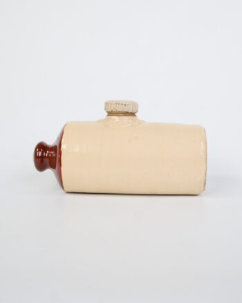 Vintage Stoneware Hot Water Bottle with Brown Trim