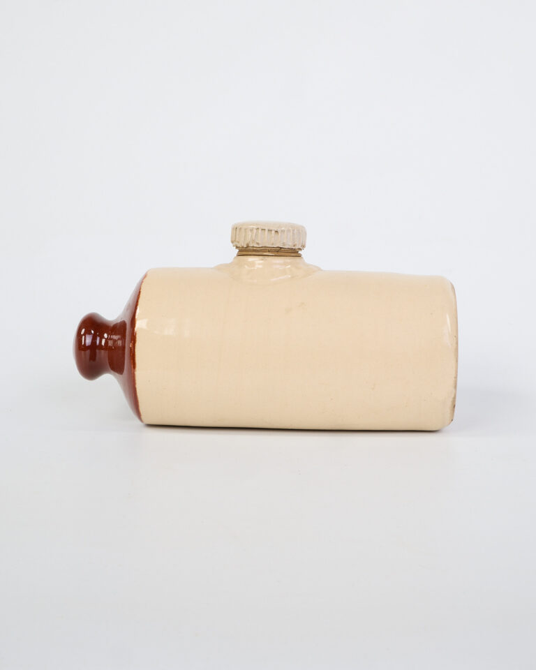 Vintage Stoneware Hot Water Bottle with Brown Trim