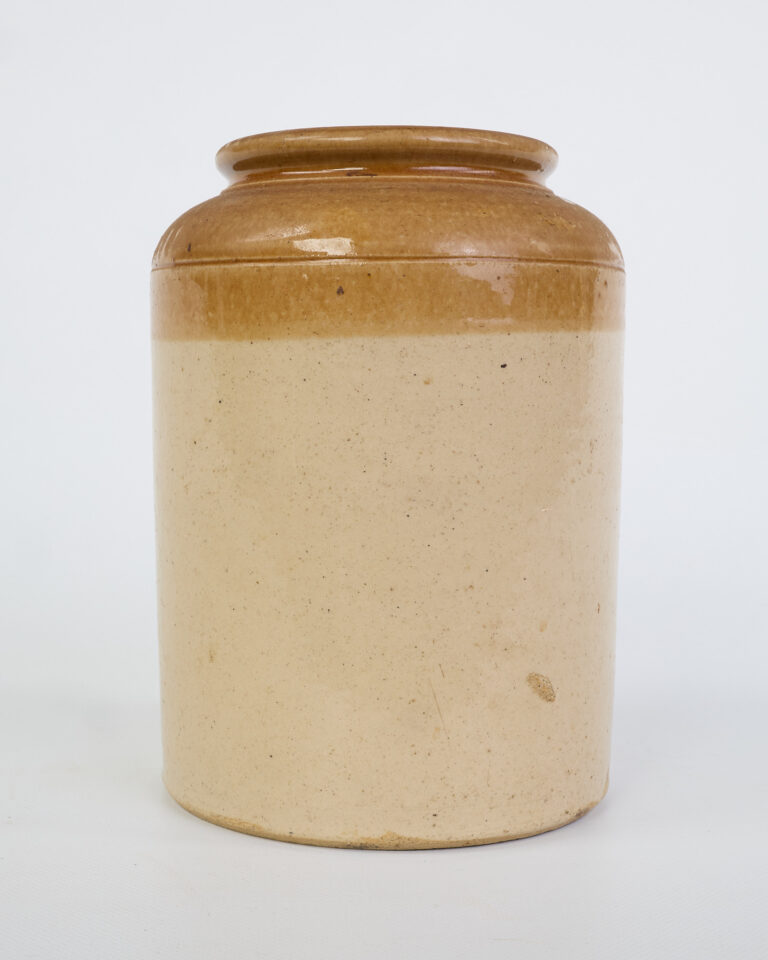 Vintage Stoneware Storage Jar with Brown Glaze Top