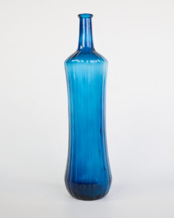 Tall Blue Glass Vase with Ribbed Design