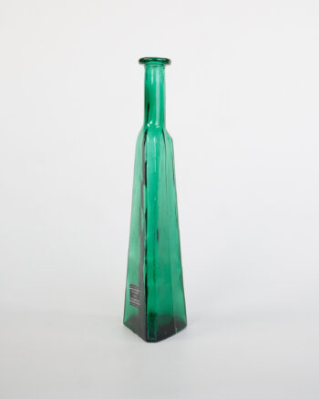 Green Glass Bottle Vase with Faceted Design