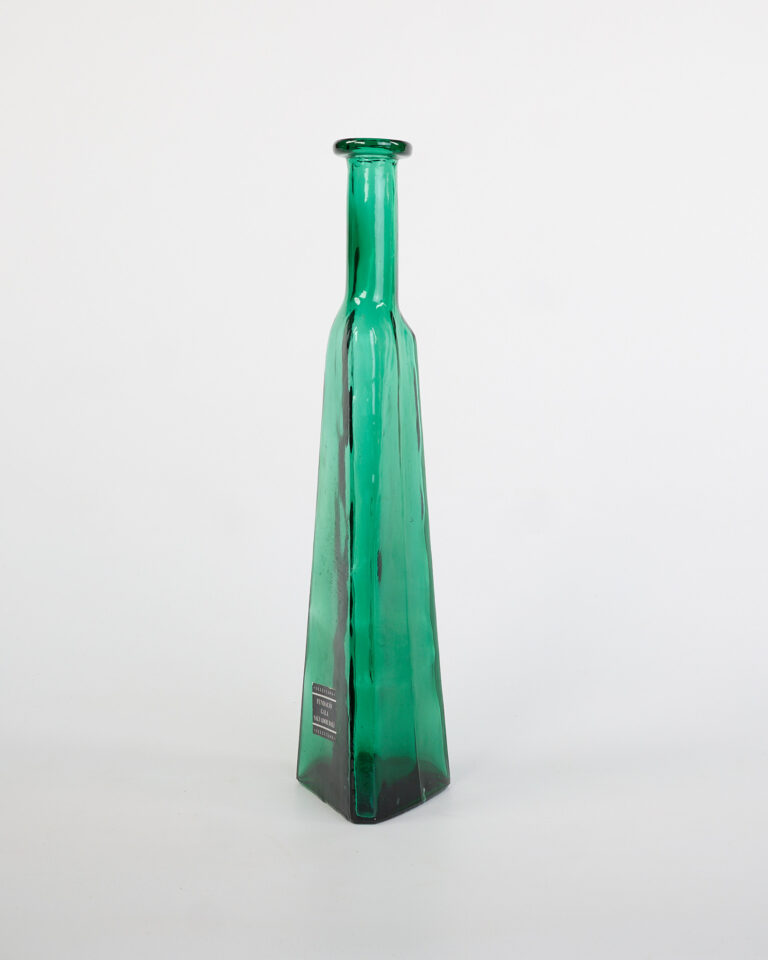 Green Glass Bottle Vase with Faceted Design