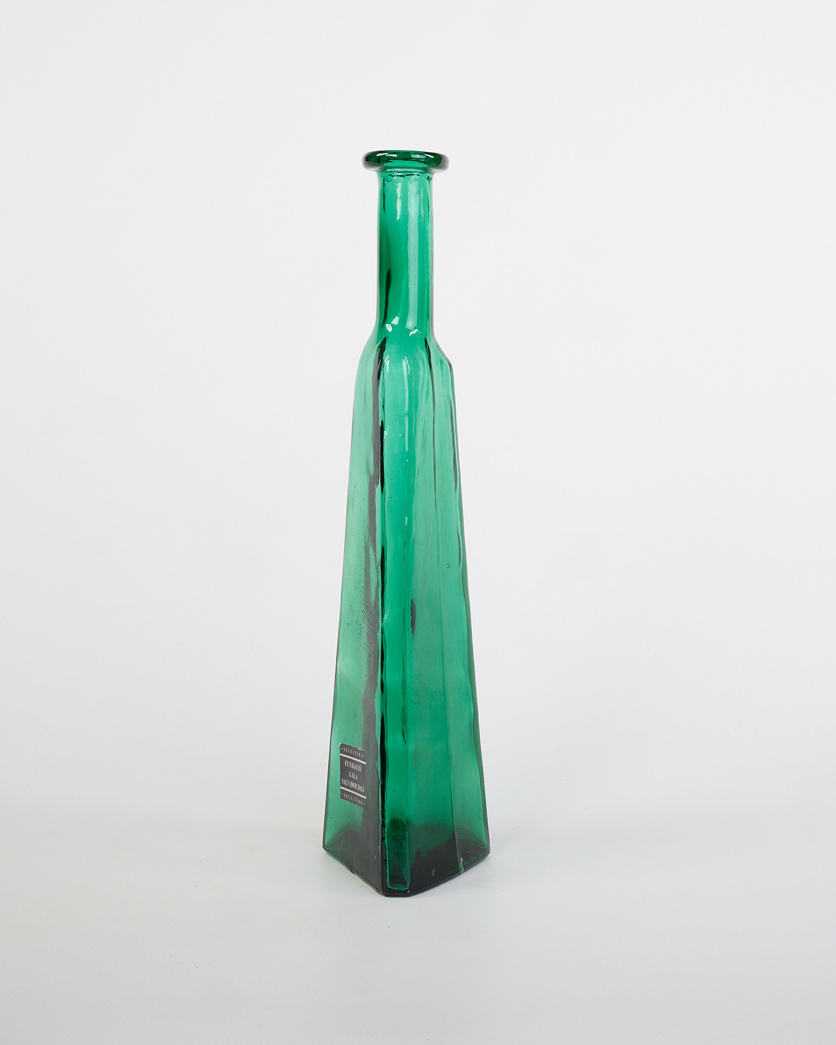 Green Glass Bottle Vase with Faceted Design